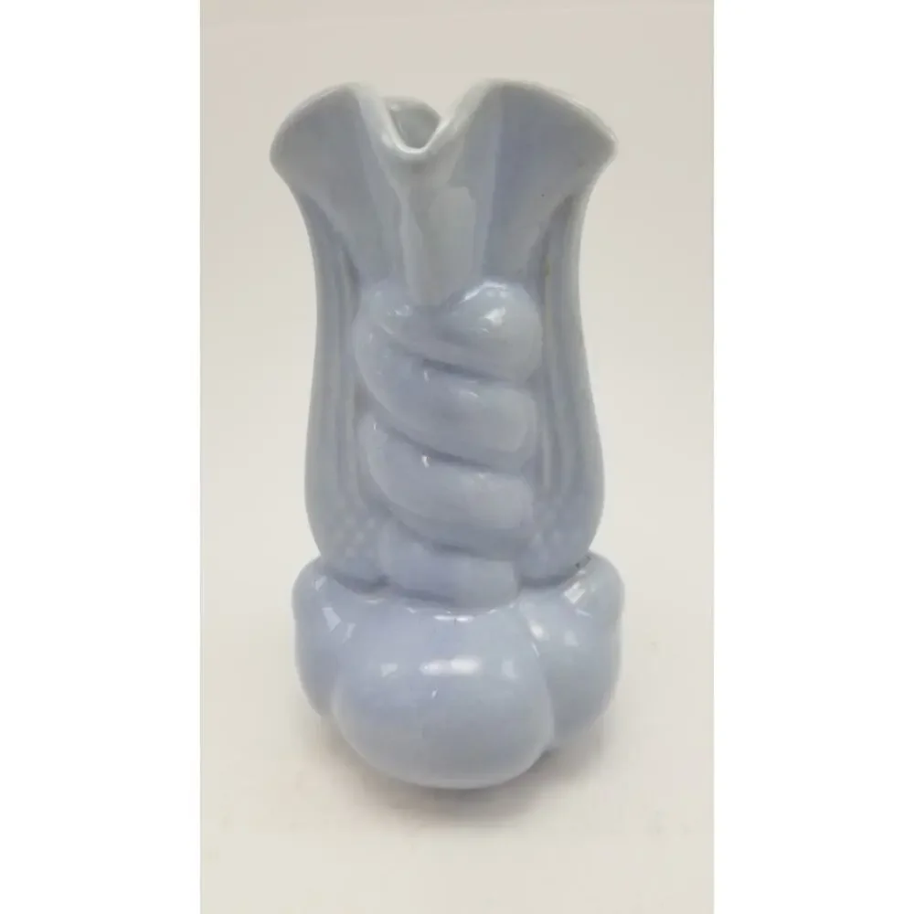 Vintage Niloak Pottery Winged Victory Twist Bud Vase 1940s WWII Blue Art Ceramic